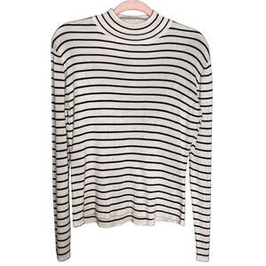 Vintage Lauren Ralph Lauren Silk Knit Striped Mockneck Long Sleeve Top Petite M